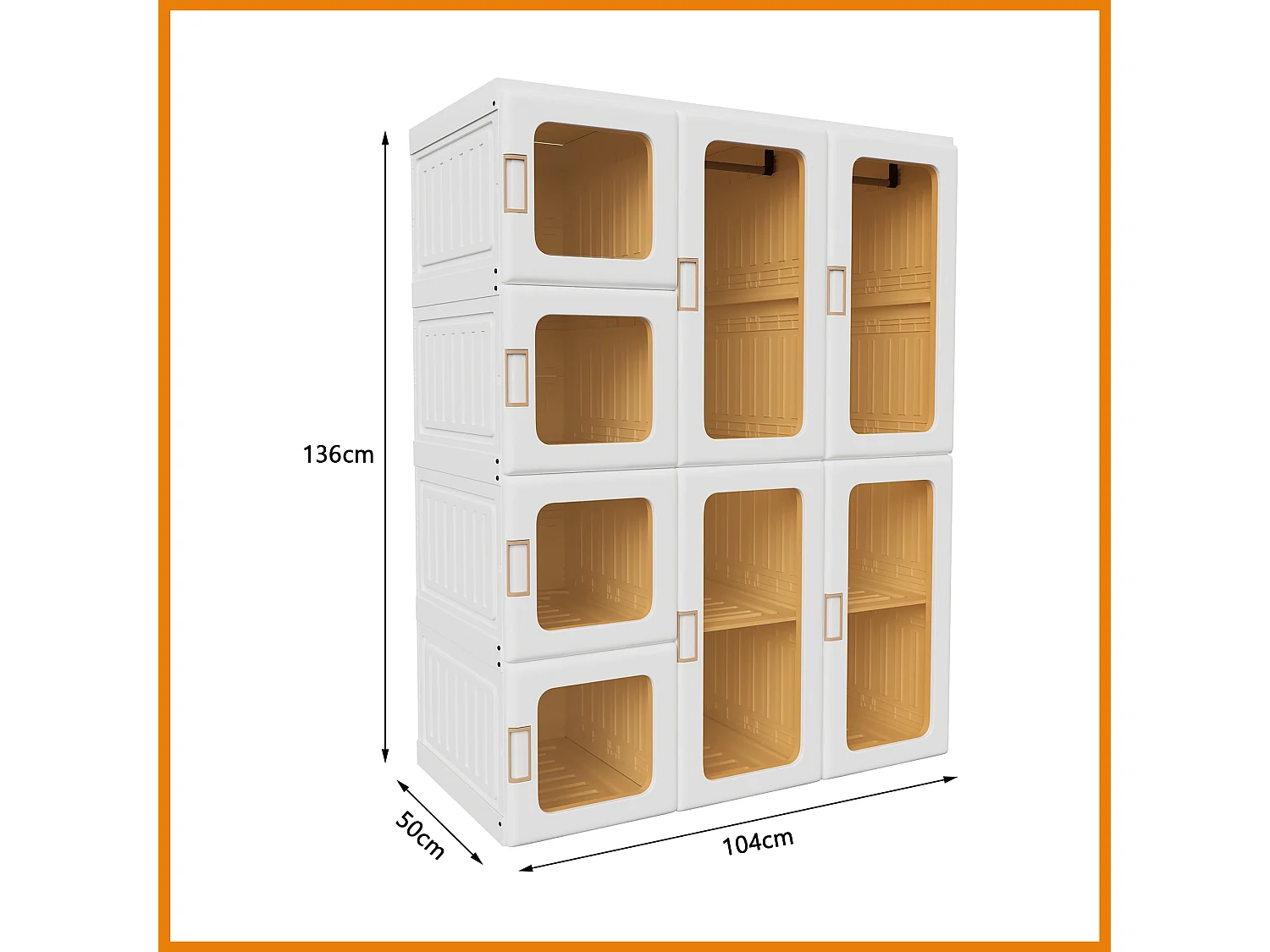 Armoire Penderie avec Portes Transparentes Magnétiques - Matière plastique PP - Armoire Chambre Adulte Pliable 136x104x50cm Blanc