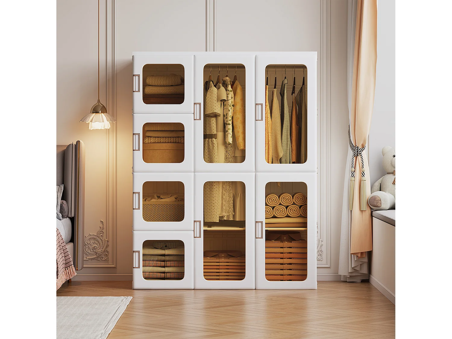 Armoire Penderie avec Portes Transparentes Magnétiques - Matière plastique PP - Armoire Chambre Adulte Pliable 136x104x50cm Blanc