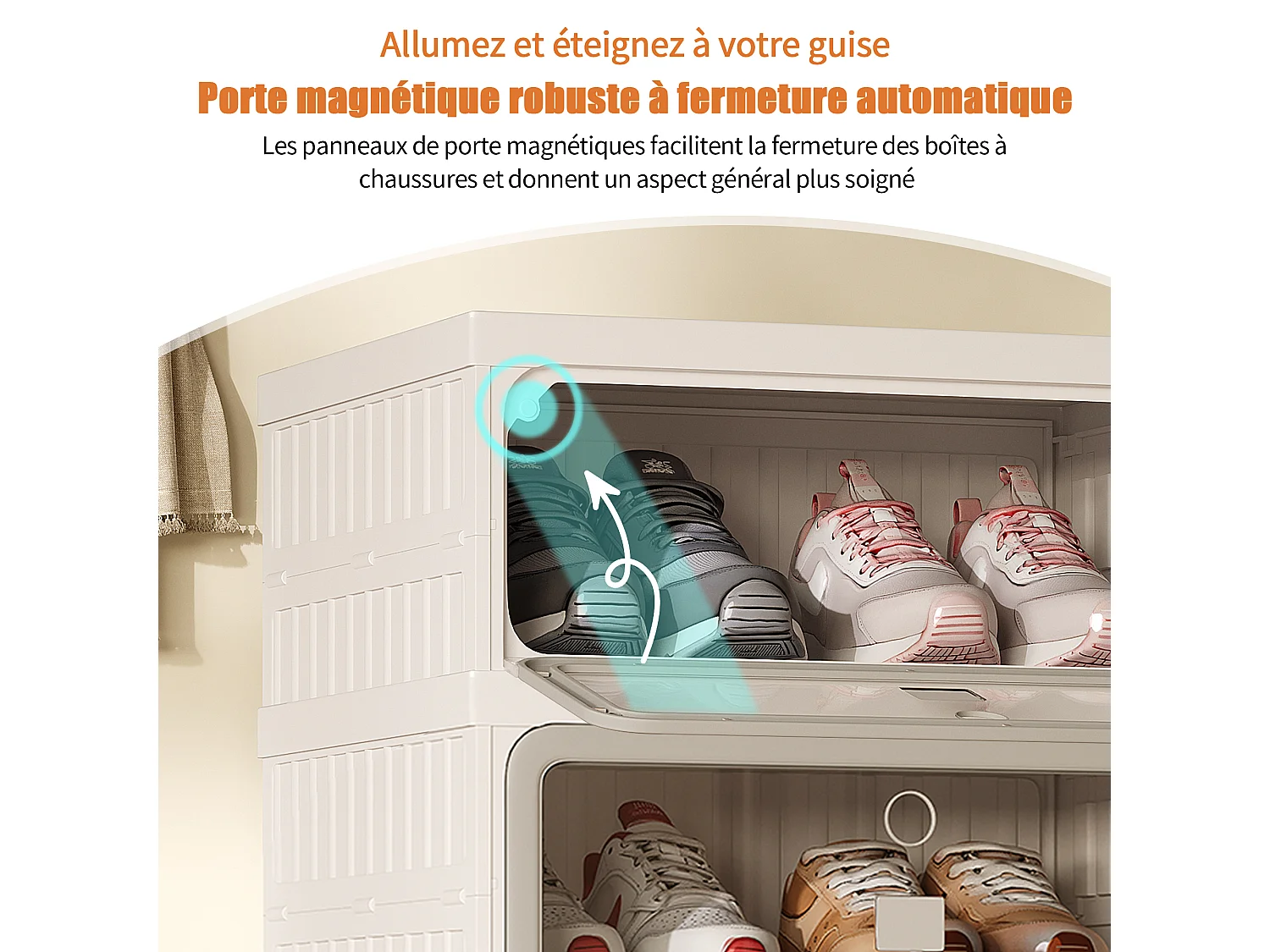 Meuble à Chaussures 6 Niveaux Pliable - Portes Transparentes PET -Fermeture Magnétique- Assemblage Rapide 45x34x106cm - Blanc
