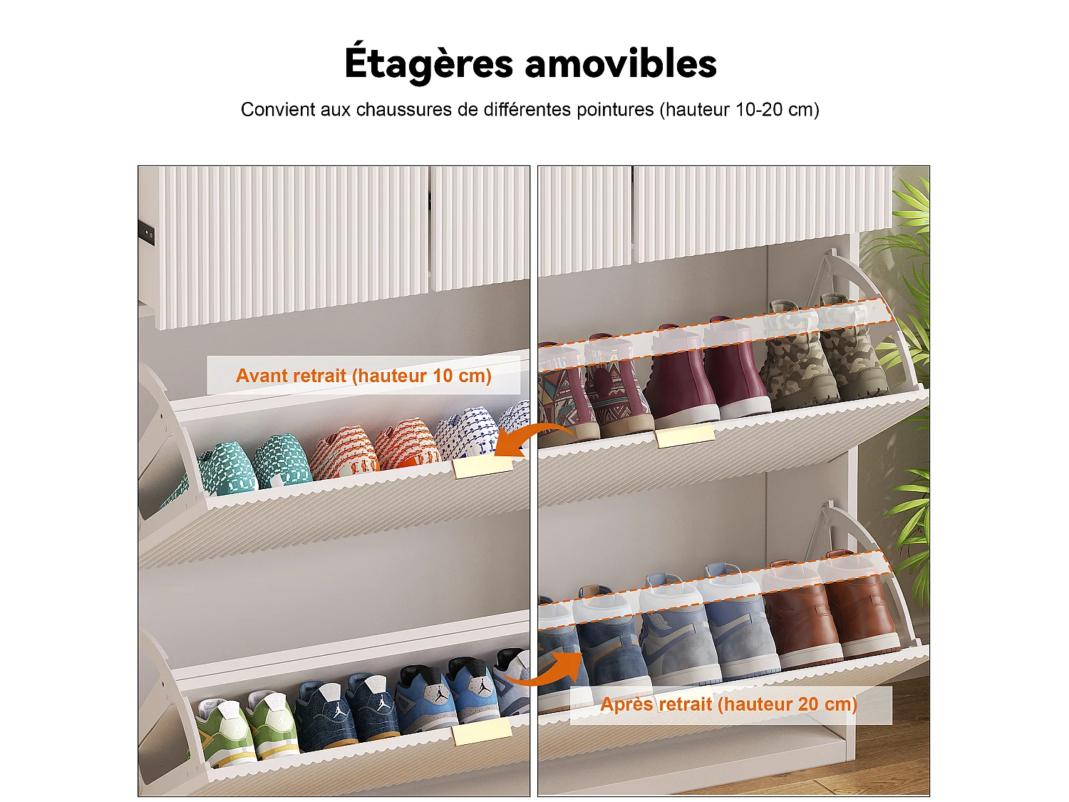 Meuble à Chaussures Grande Capacité avec Étagères Réglables - Anti-Basculement - 2 tiroirs de rangement - Poignées Dorées - Blanc