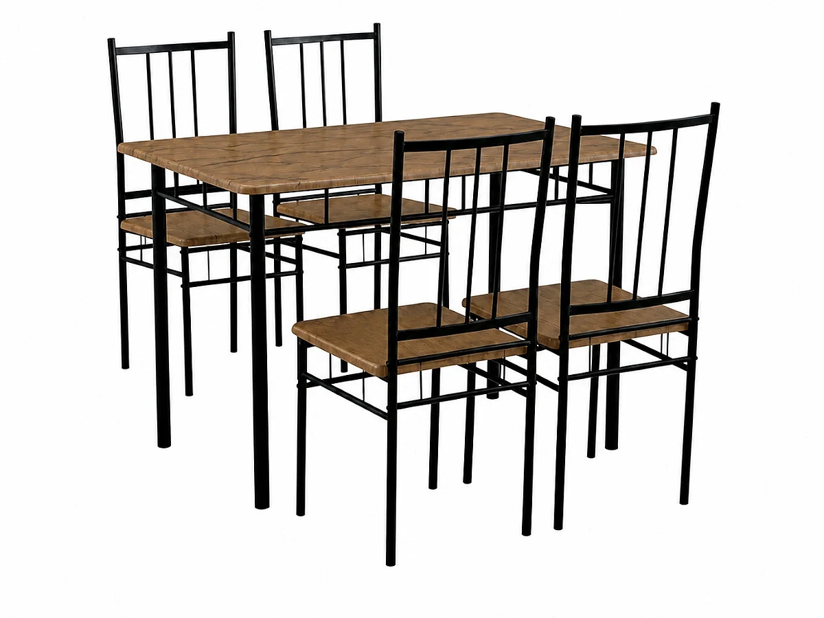 Conjunto de Mesa + 4 Cadeiras, Brand (Preto, Madeira)