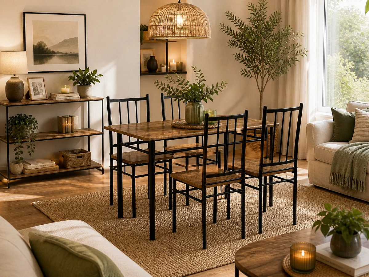 Conjunto de Mesa + 4 Cadeiras, Brand (Preto, Madeira)
