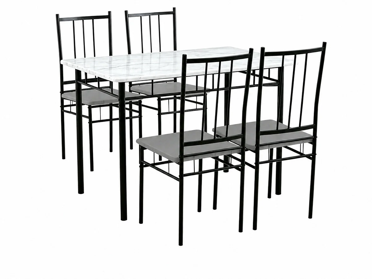 Conjunto de Mesa + 4 Cadeiras, Brand (Preto, Mármore)
