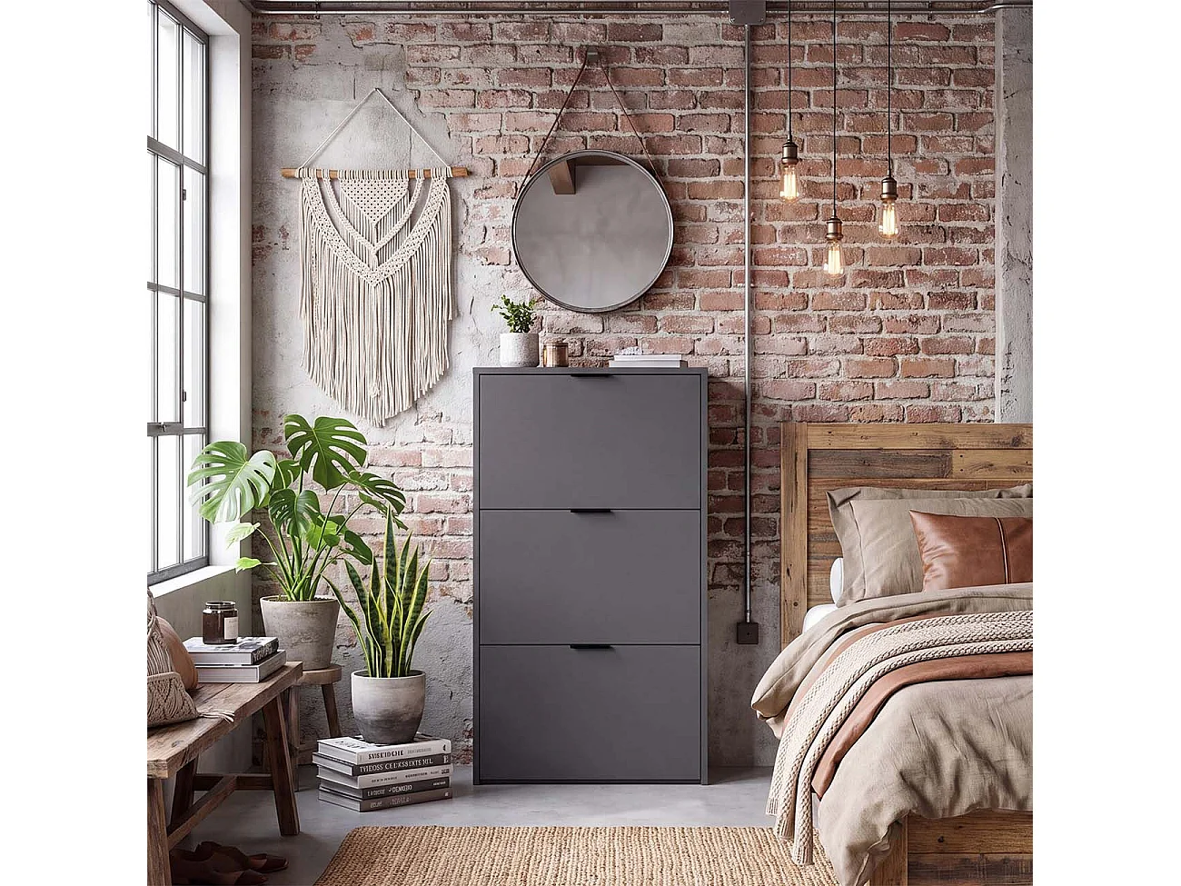 Sapateira Remi de 3 portas Gris Grafito