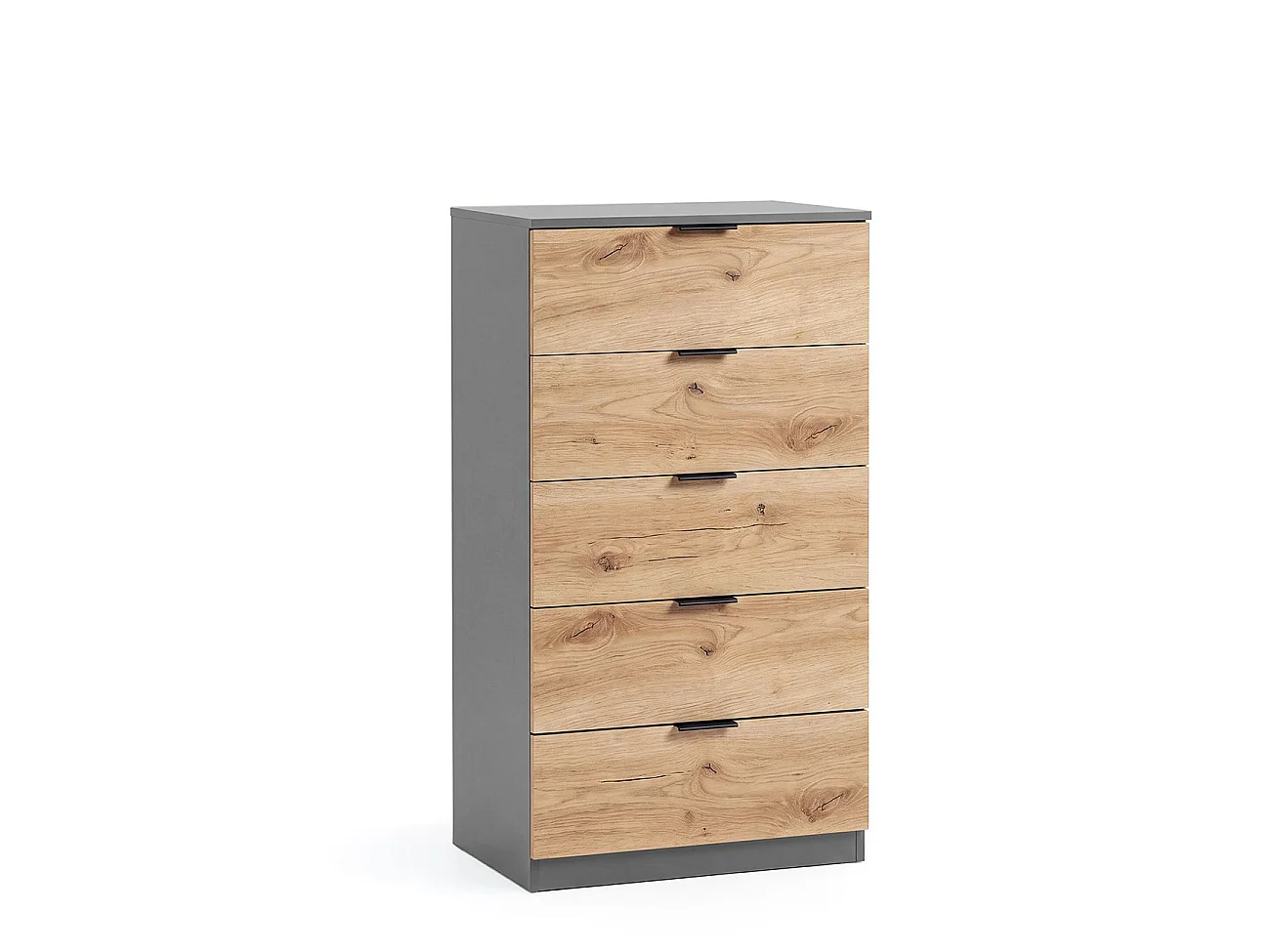 Cómoda alta de 5 cajones en gris grafito y alpine oak 60x110 cm Akari Gris Grafito - Alpine Oak