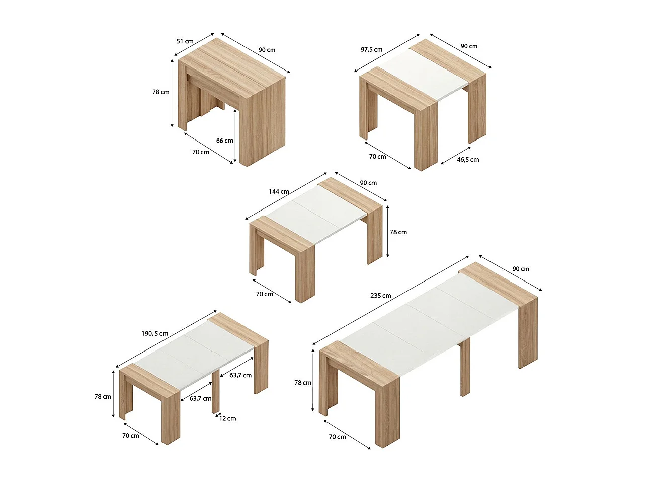 Mesa consola extensível 50-235 x 90 cm Denis Roble Canadian - Blanco Artik (Blanco Mate)