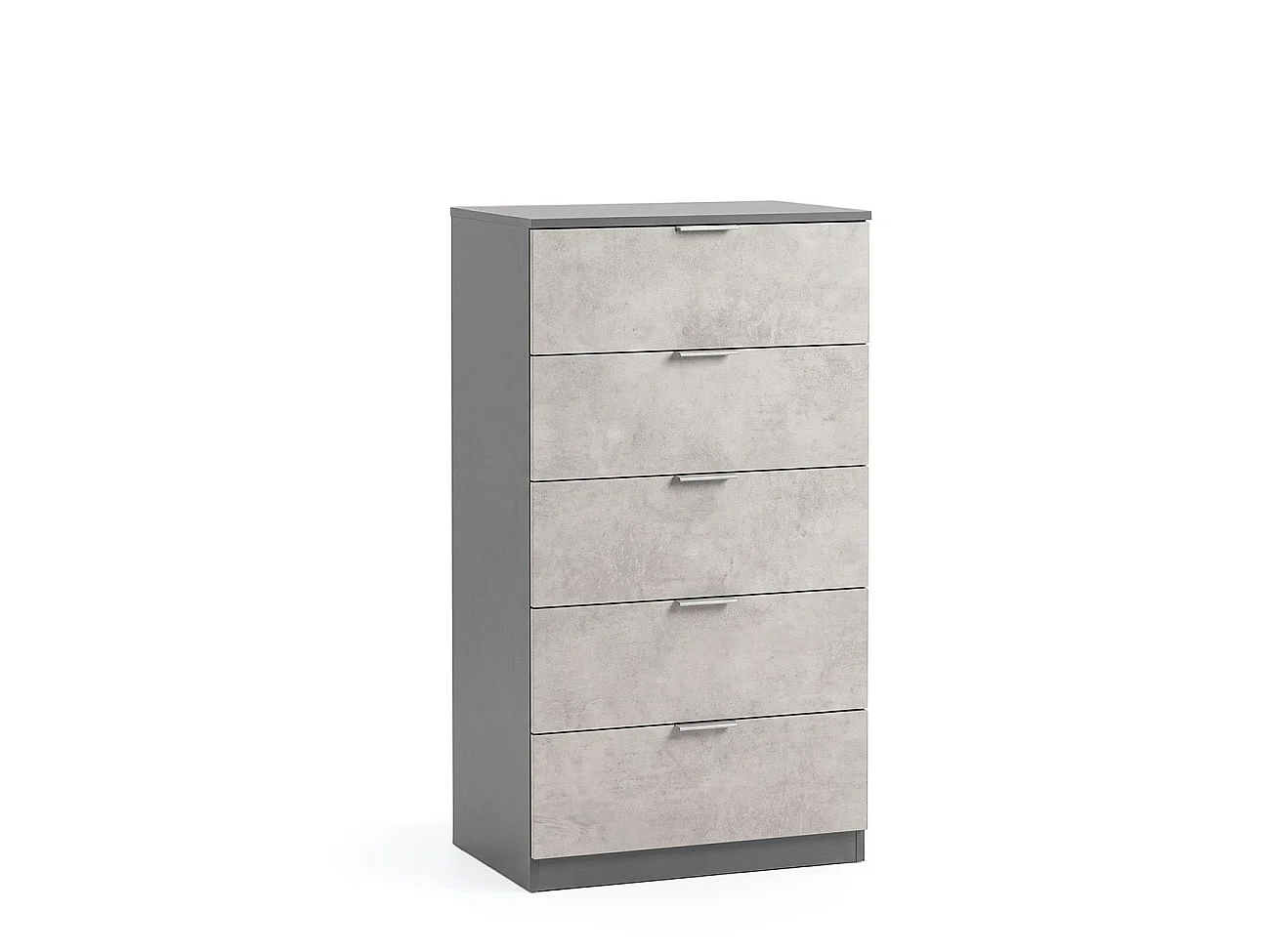 Cómoda alta de 5 cajones en gris grafito y gris cemento 60x110 cm Akari Gris Grafito - Gris Cemento