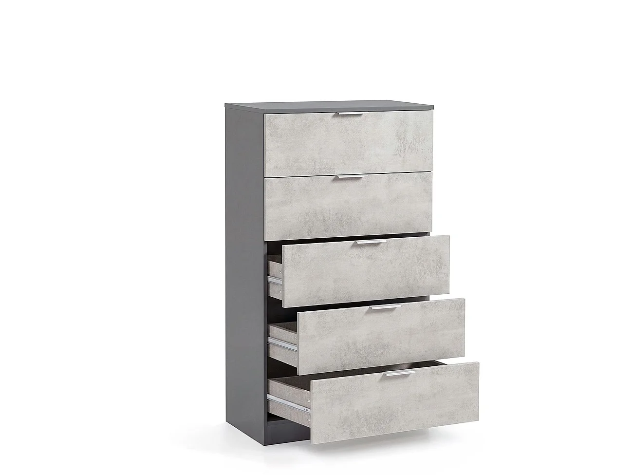 Cómoda alta de 5 cajones en gris grafito y gris cemento 60x110 cm Akari Gris Grafito - Gris Cemento