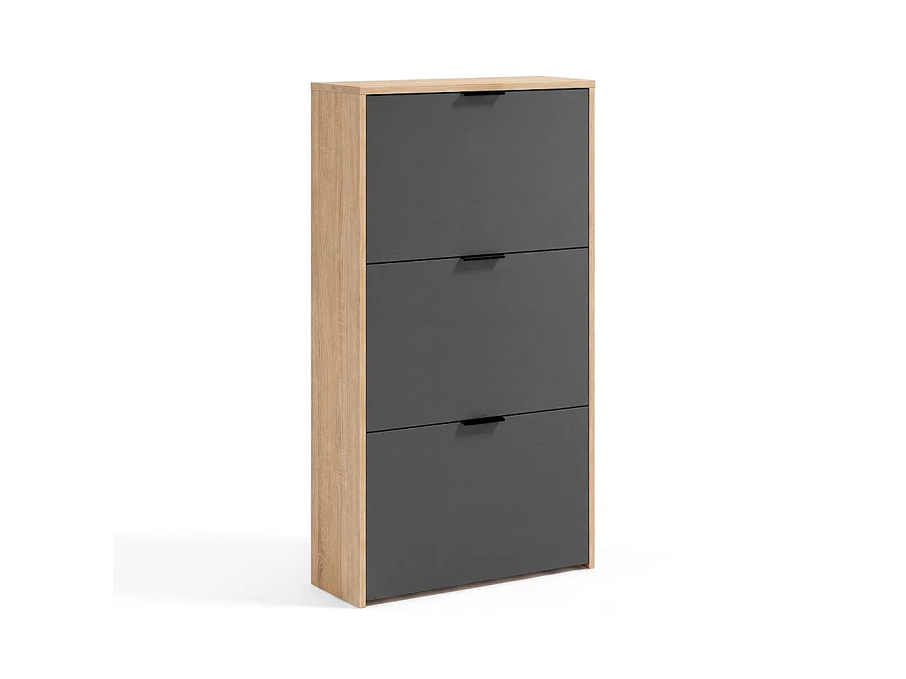 Zapatero de 3 puertas abatibles en roble canadian y gris grafito 60x113 cm Remi Roble Canadian - Gris Grafito