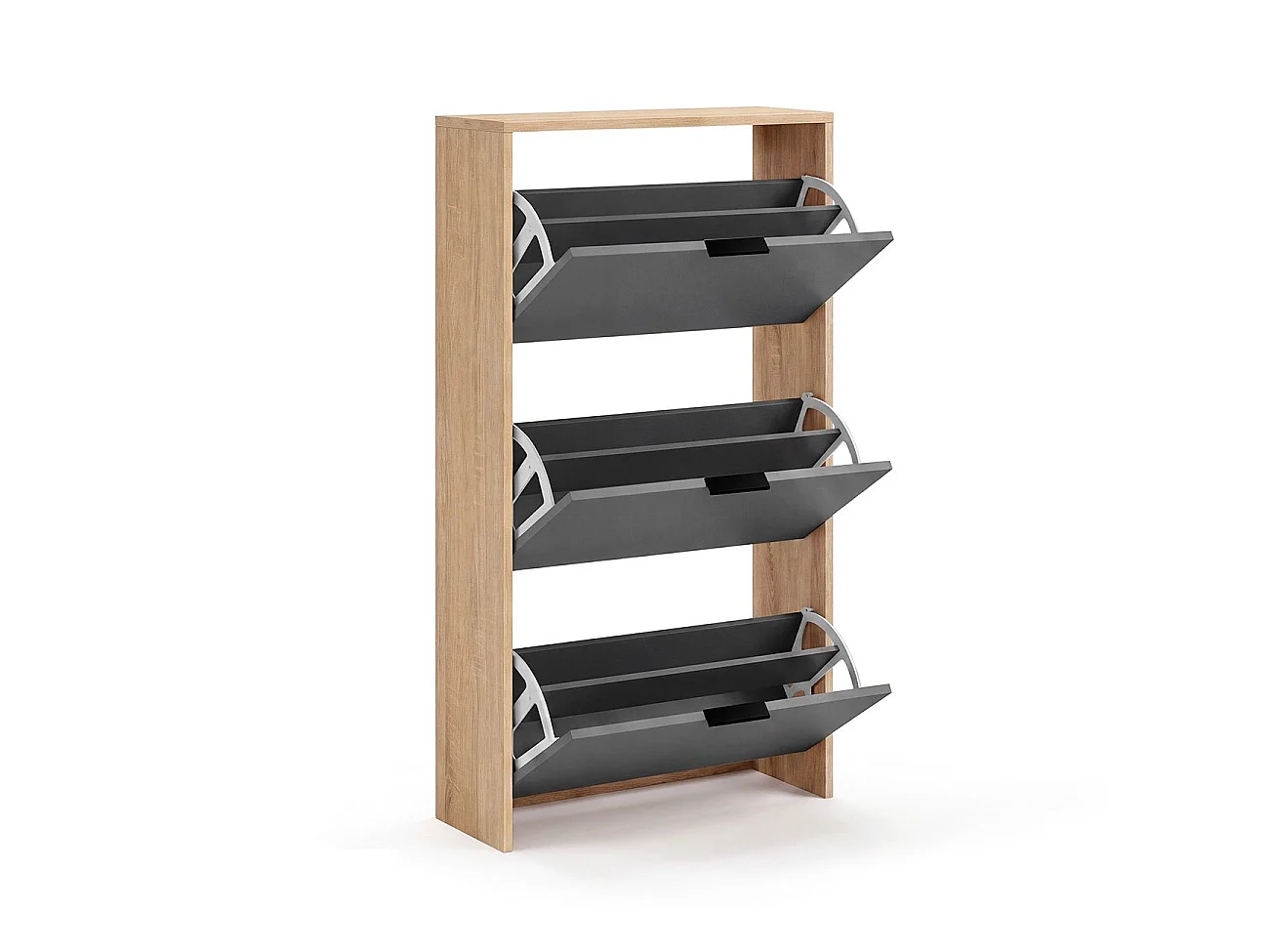 Zapatero de 3 puertas abatibles en roble canadian y gris grafito 60x113 cm Remi Roble Canadian - Gris Grafito