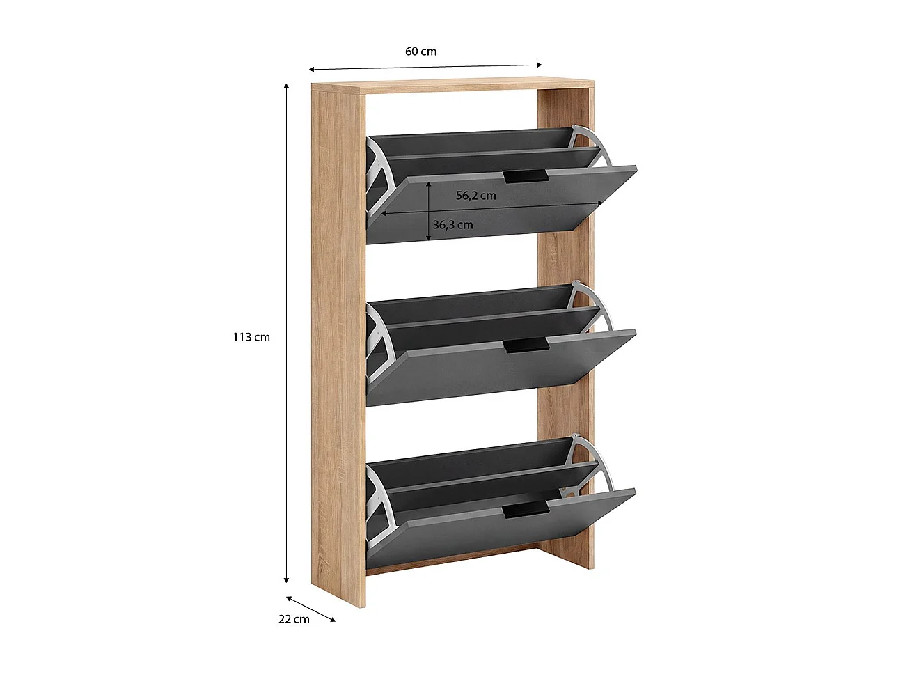 Zapatero de 3 puertas abatibles en roble canadian y gris grafito 60x113 cm Remi Roble Canadian - Gris Grafito