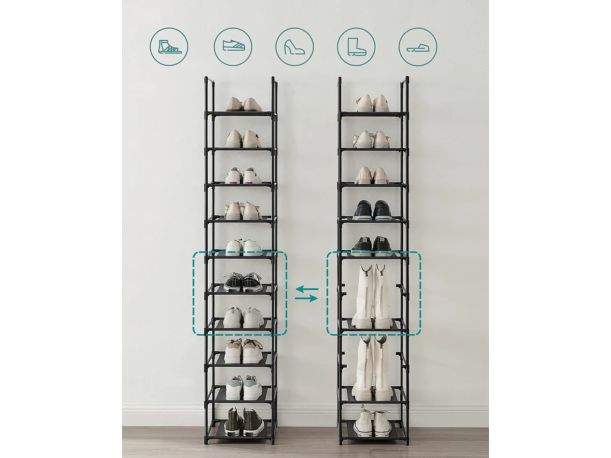 Étagère à chaussures colonne industrielle en métal avec 10 étagères