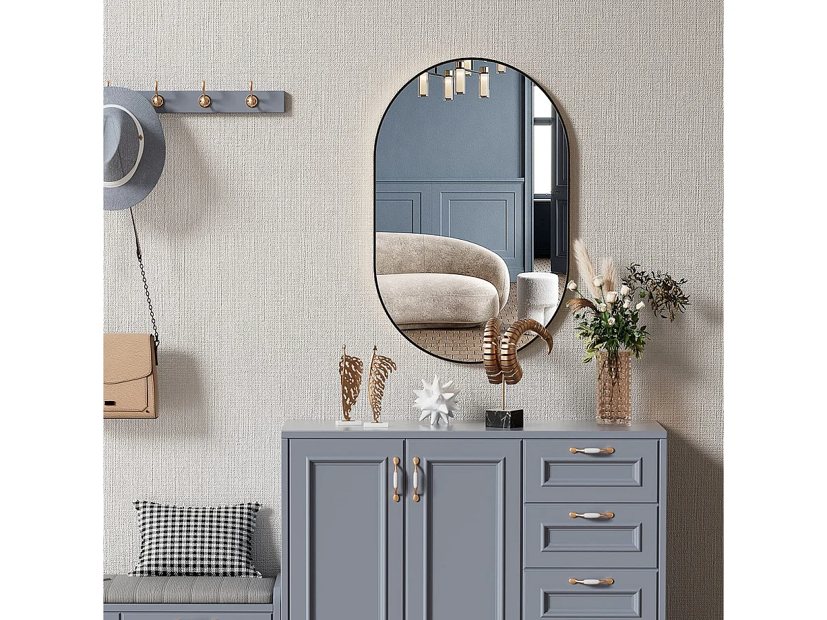Miroir Ovale Industriel Loft avec Cadre Noir 100x50 cm