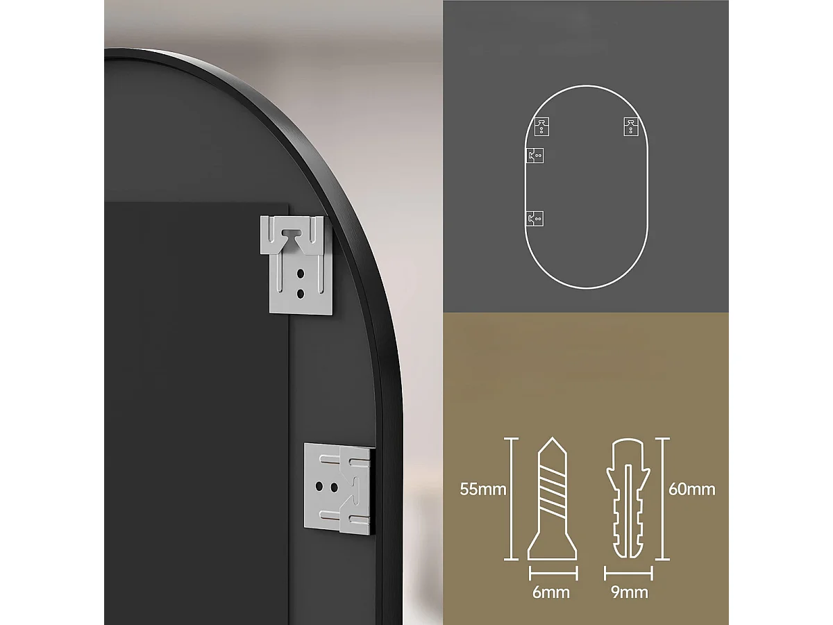 Miroir Ovale Industriel Loft avec Cadre Noir 100x50 cm