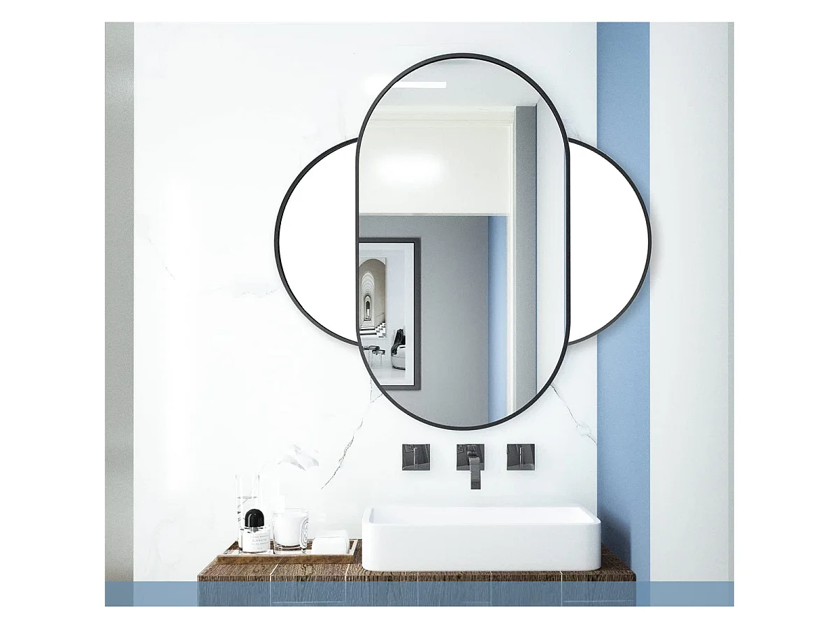 Miroir Ovale Industriel Loft avec Cadre Noir 100x50 cm
