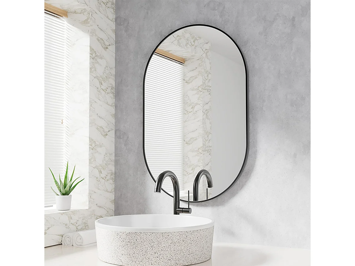 Miroir Ovale Industriel Loft avec Cadre Noir 100x50 cm