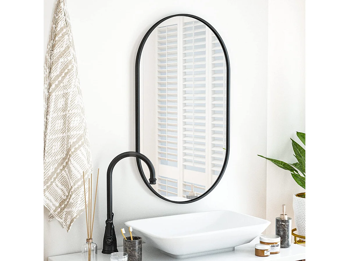 Miroir Ovale Industriel Loft avec Cadre Noir 100x50 cm
