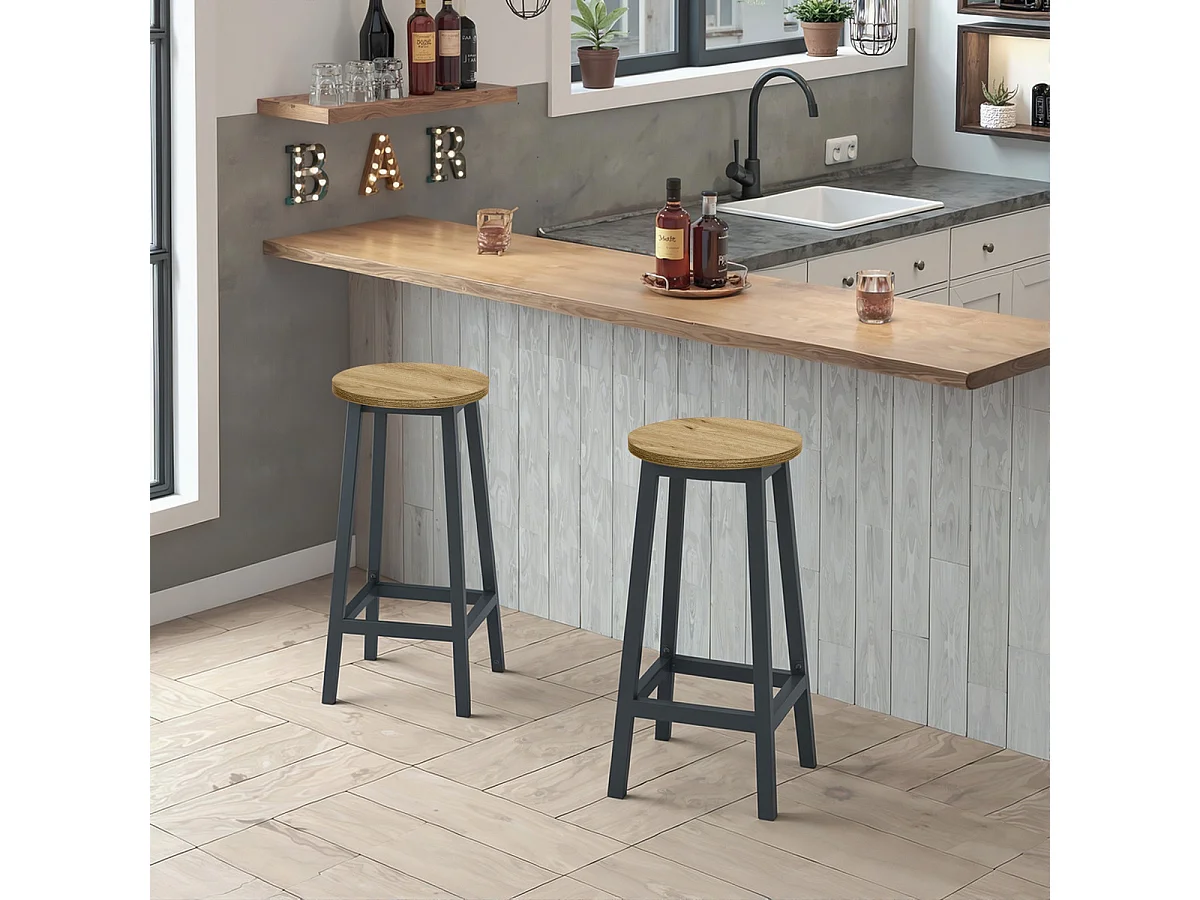 Sgabello bar Artisan in legno e acciaio nero