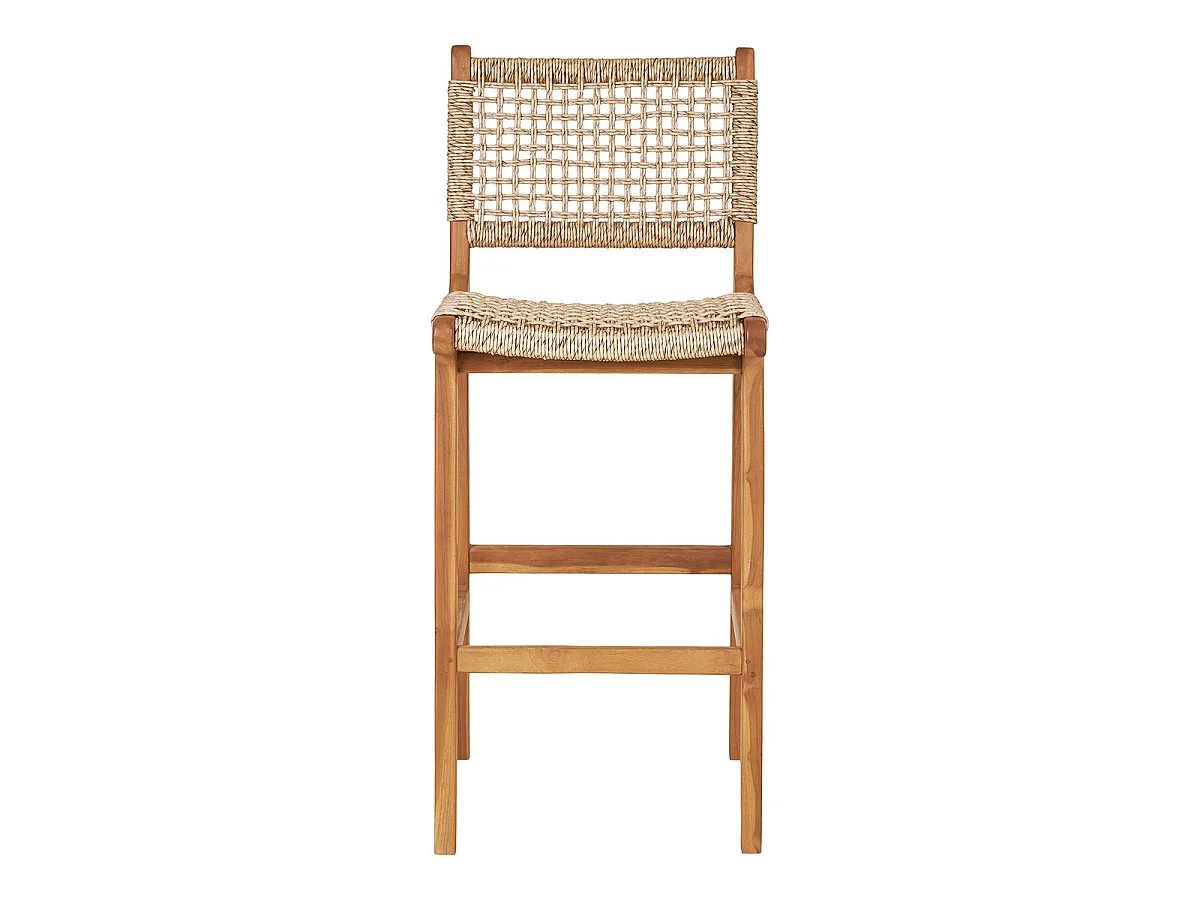 Tabouret de bar Derby en teck naturel avec tressage en rotin PE