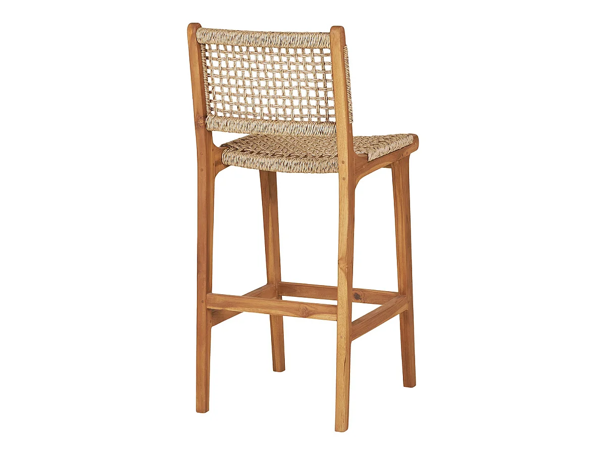 Tabouret de bar Derby en teck naturel avec tressage en rotin PE