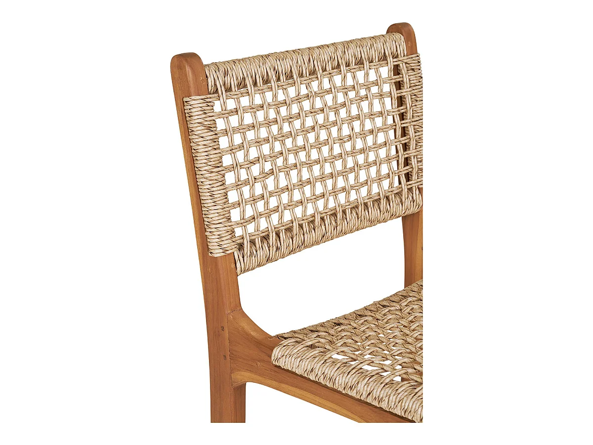 Tabouret de bar Derby en teck naturel avec tressage en rotin PE