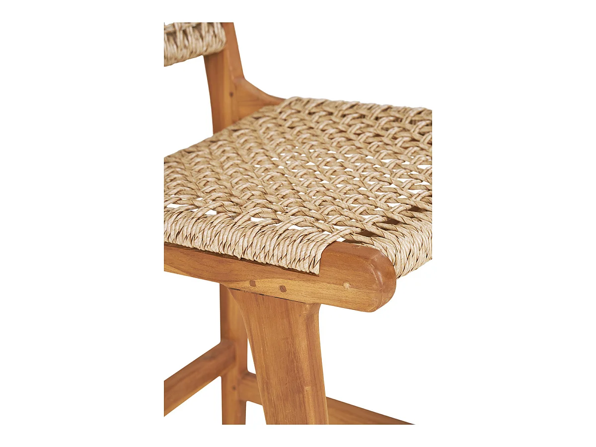 Tabouret de bar Derby en teck naturel avec tressage en rotin PE