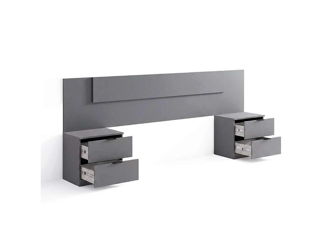 Cabeceira para cama de 135-150 cm e 2 mesas de cabeceira com gavetas Akari Gris Grafito