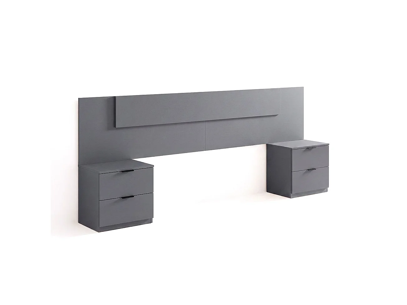 Cabeceira para cama de 135-150 cm e 2 mesas de cabeceira com gavetas Akari Gris Grafito