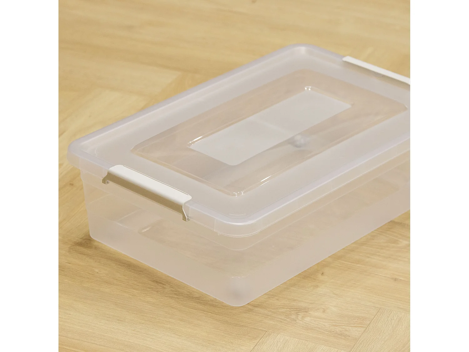 Boîte de rangement en plastique transparente à roulettes avec couvercle 58,5x38,5x16,6 cm 28 l