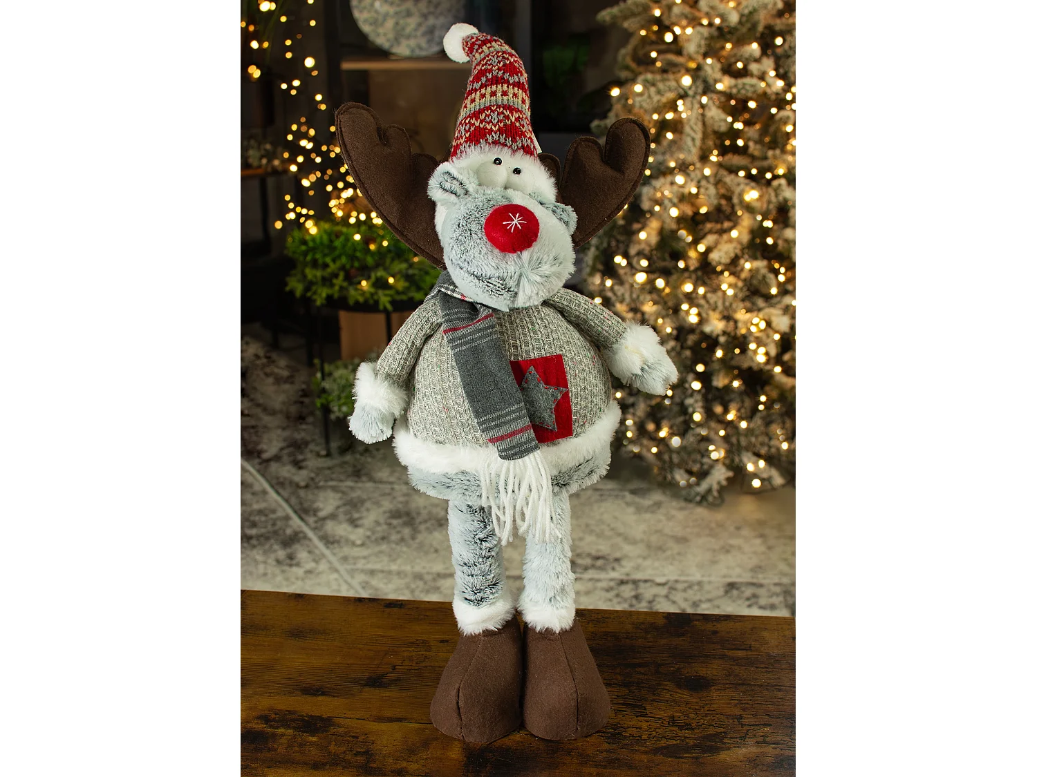Kerst rendier kabouters decor set wol bruin 43-60x21 cm