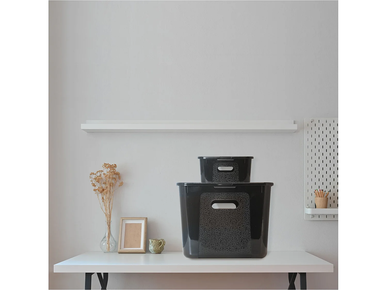 Boîte de rangement en plastique avec couvercle, noir, 14 L, 39x26x13.4 cm