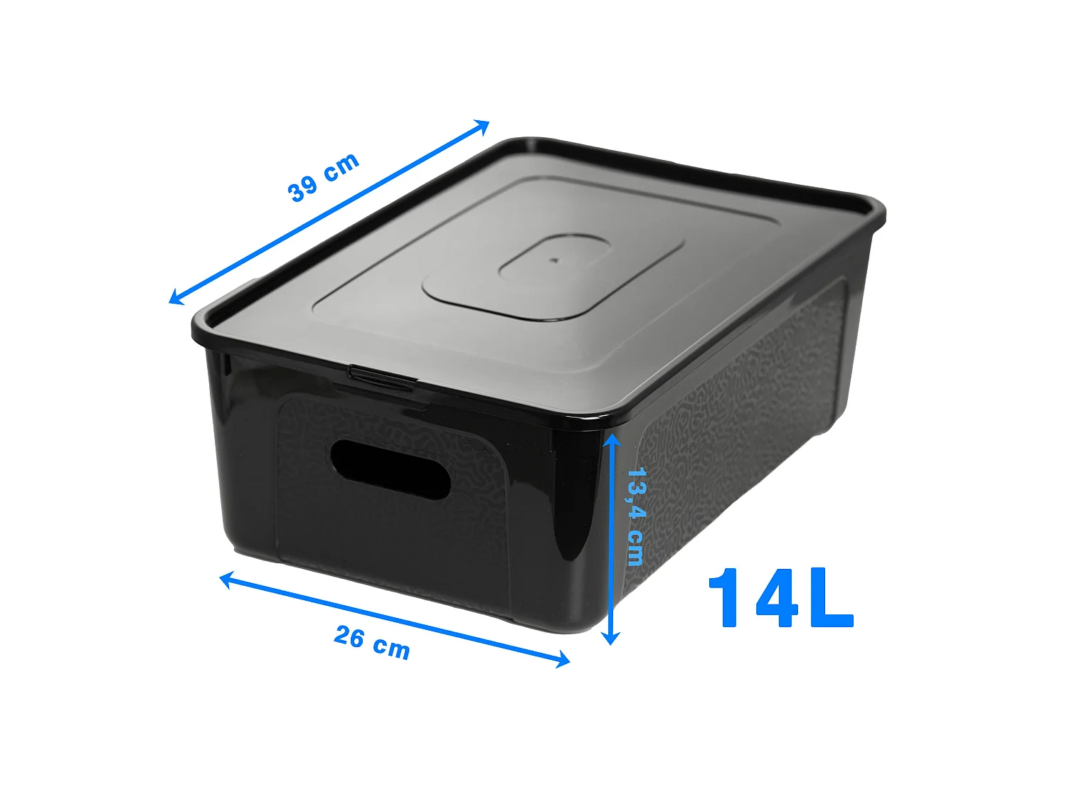 Boîte de rangement en plastique avec couvercle, noir, 14 L, 39x26x13.4 cm