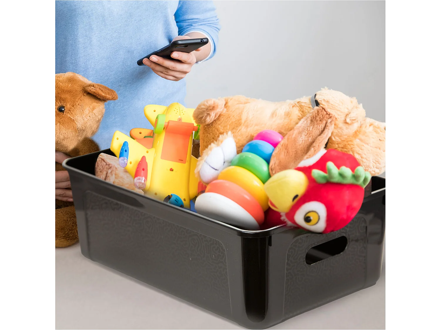 Boîte de rangement en plastique avec couvercle, noir, 14 L, 39x26x13.4 cm