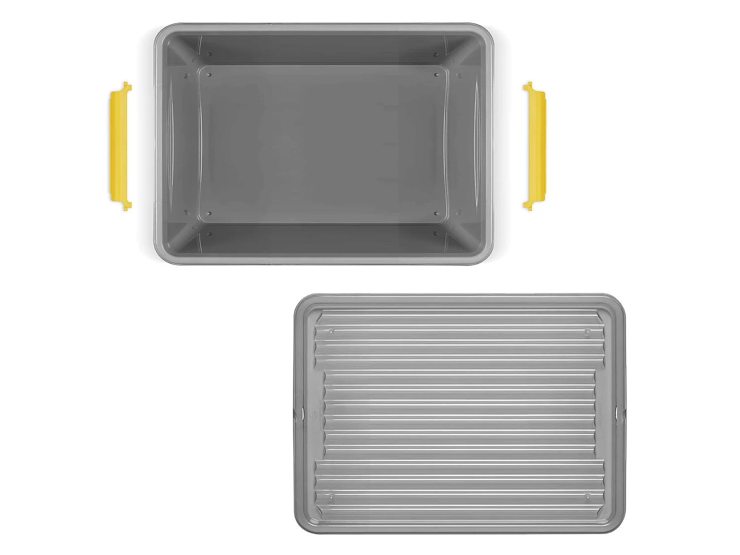 Boîte de rangement en plastique avec couvercle et roulettes, polypropylène, gris-jaune, 58x39x16,5 cm