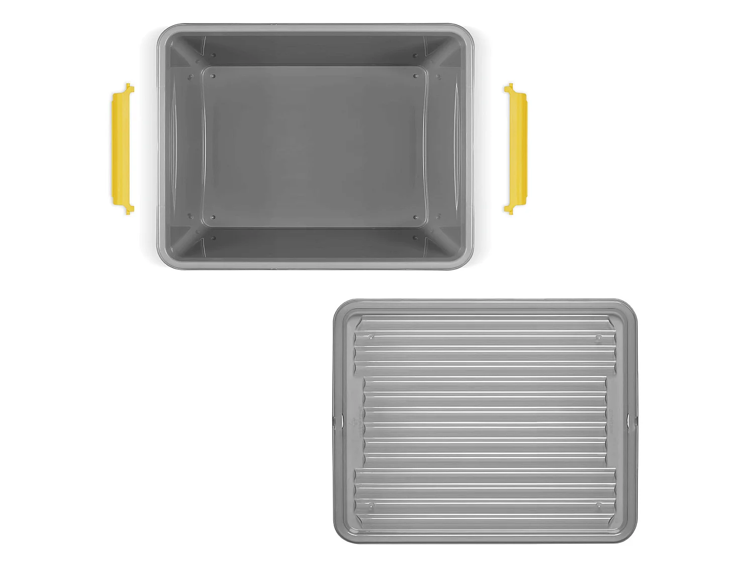 Boîte de rangement en plastique avec couvercle et roulettes, polypropylène, gris-jaune, 58x39x16,5 cm