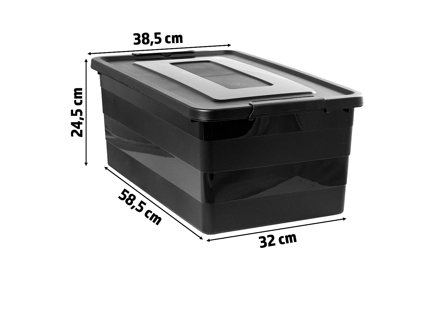 Boîte de rangement en plastique avec couvercle et roulettes noir 58.5x38.5x24.5 cm