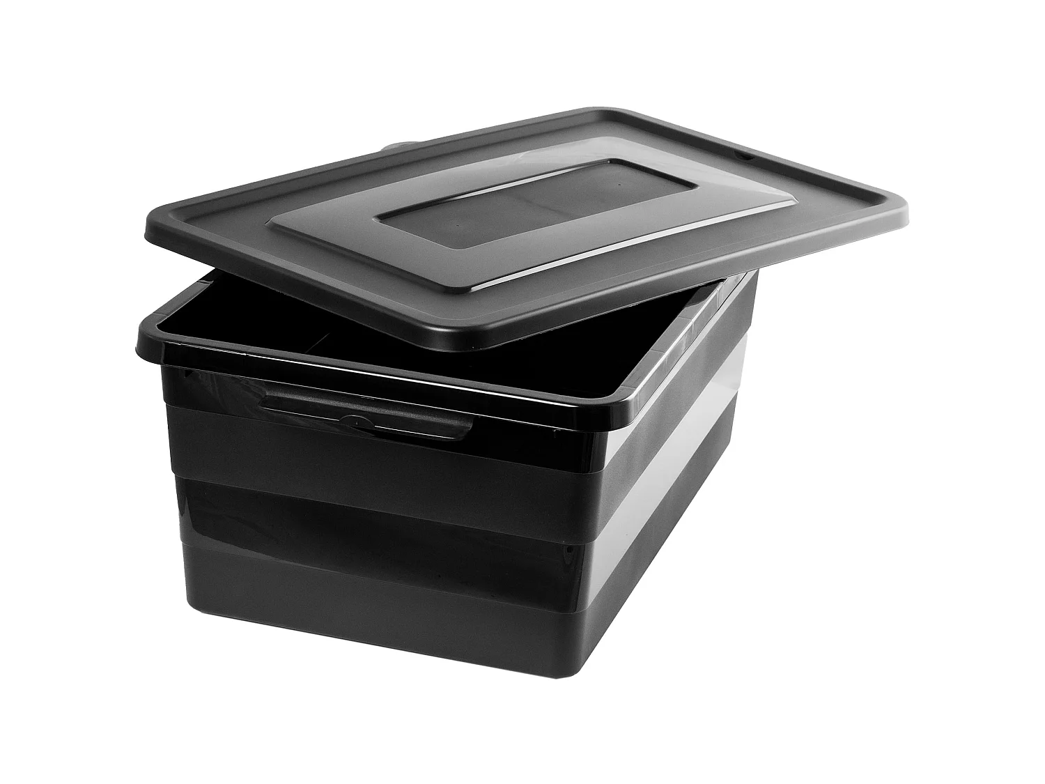 Boîte de rangement en plastique avec couvercle et roulettes noir 58.5x38.5x24.5 cm
