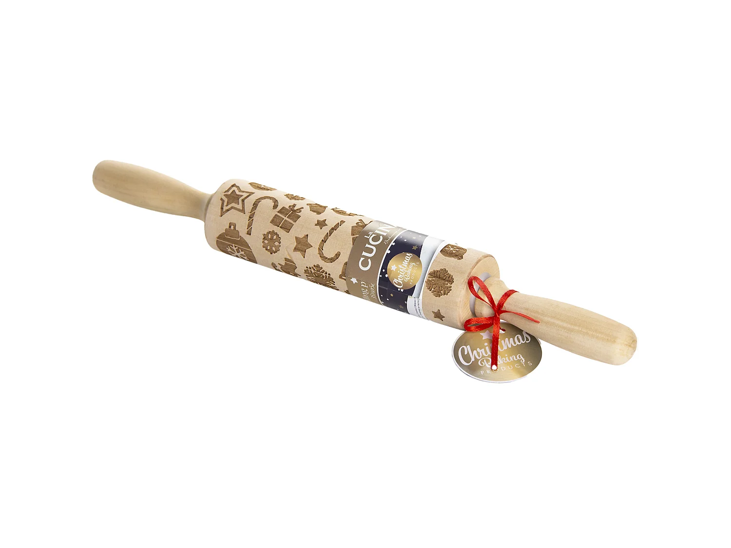 Decoratieve deegroller met kerstmotief, rubberhout, bruin, 36 cm