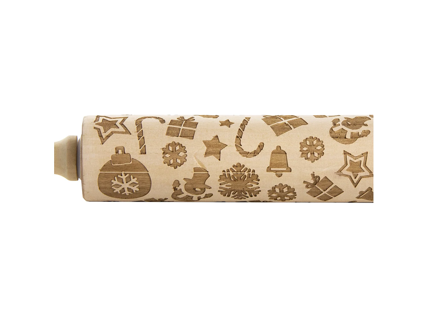 Decoratieve deegroller met kerstmotief, rubberhout, bruin, 36 cm