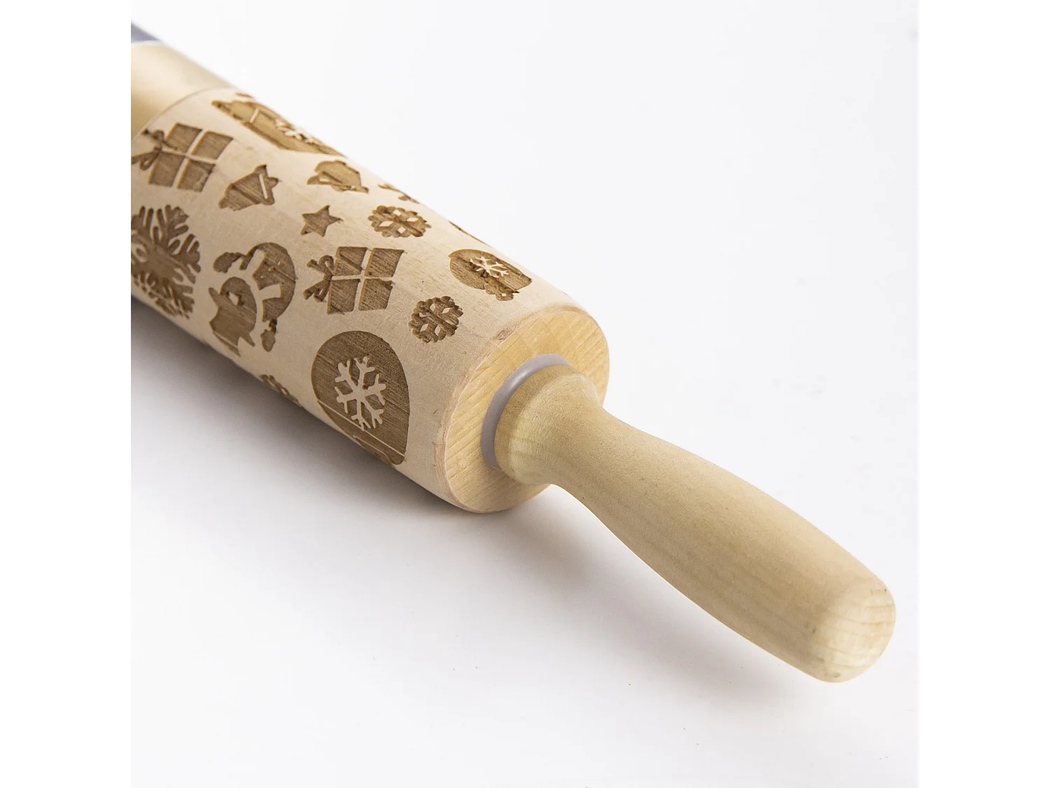 Decoratieve deegroller met kerstmotief, rubberhout, bruin, 36 cm