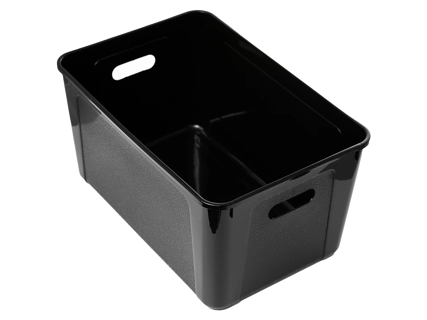 Boîte de rangement en plastique avec couvercle, motif décoratif, noire, 39x26x20.5 cm