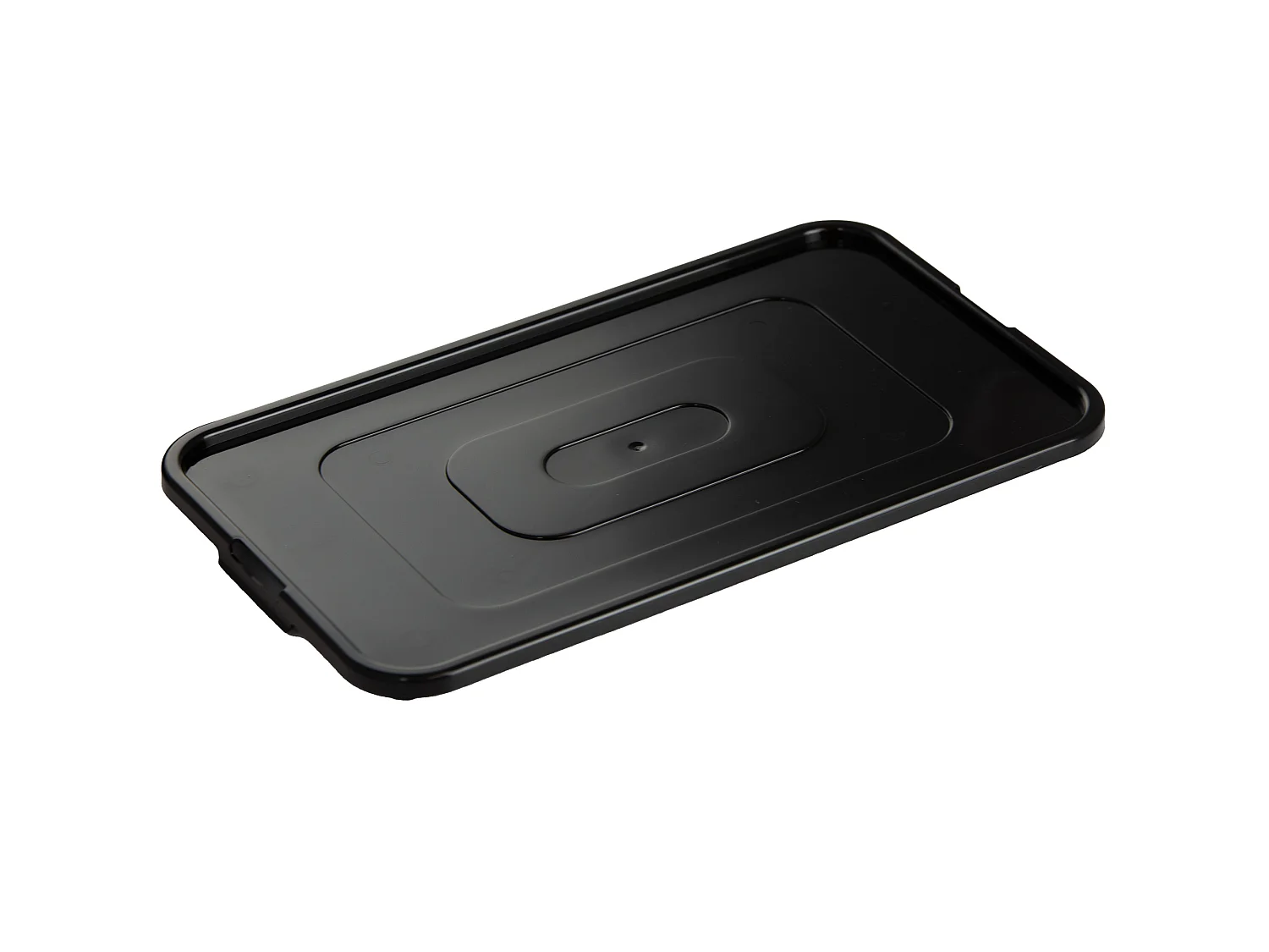 Boîte de rangement en plastique avec couvercle, motif décoratif, noire, 39x26x20.5 cm