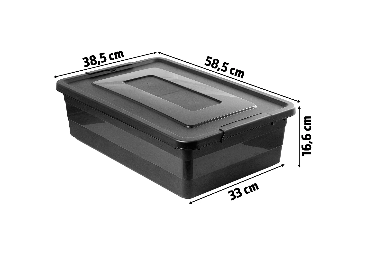 Boîte de rangement en plastique avec couvercle et roulettes, noire, 58,5x38,5x16,6 cm, 28 l