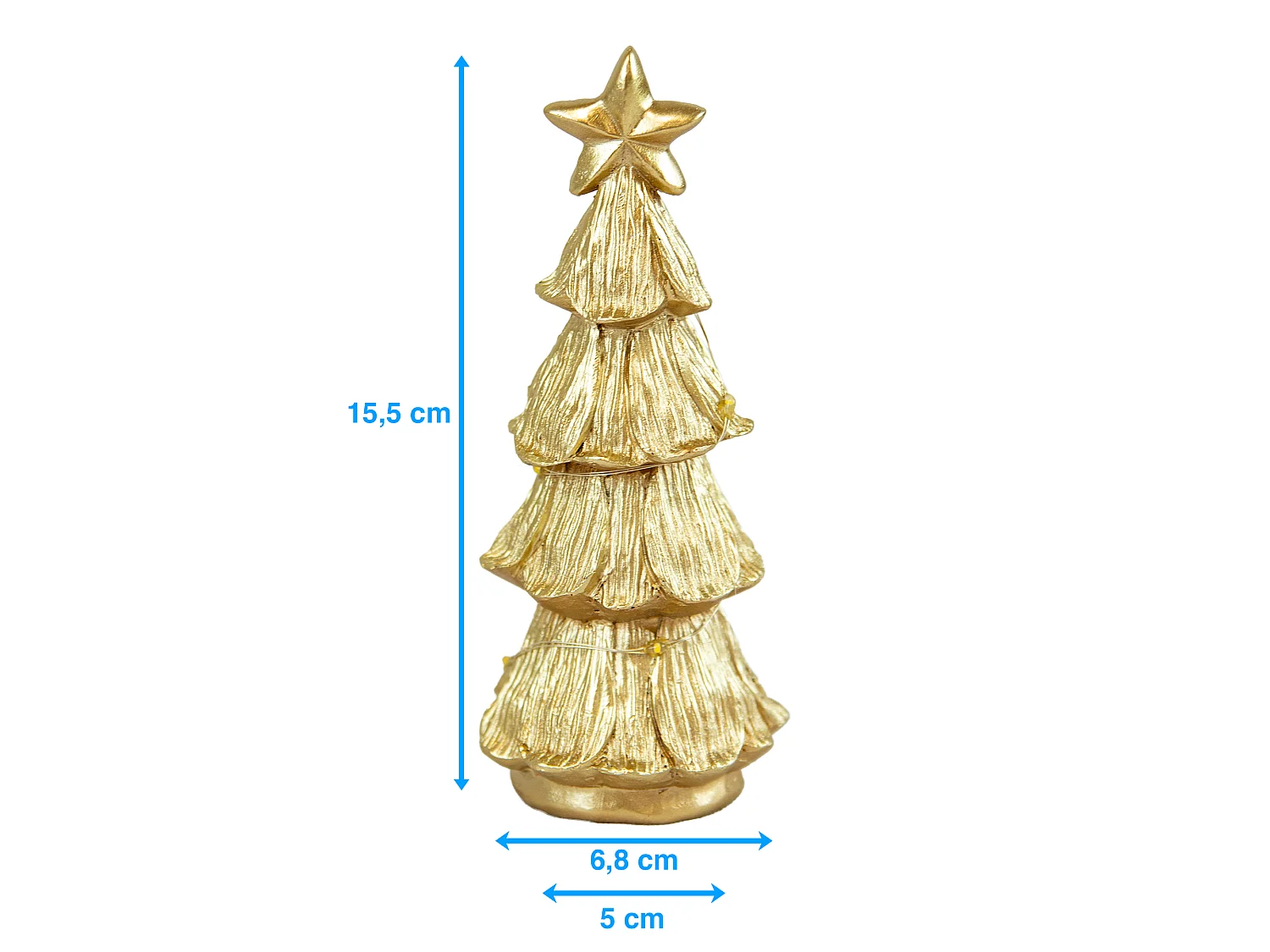 Figurine sapin de Noël LED décorative en polystone/polyéthylène métallique 6,7x6,5x15,5 cm