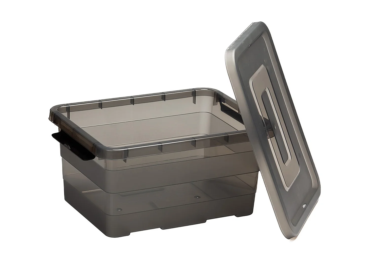 Boîte de rangement en plastique avec couvercle, clips latéraux, gris, 15 L, 39x29x19,5 cm