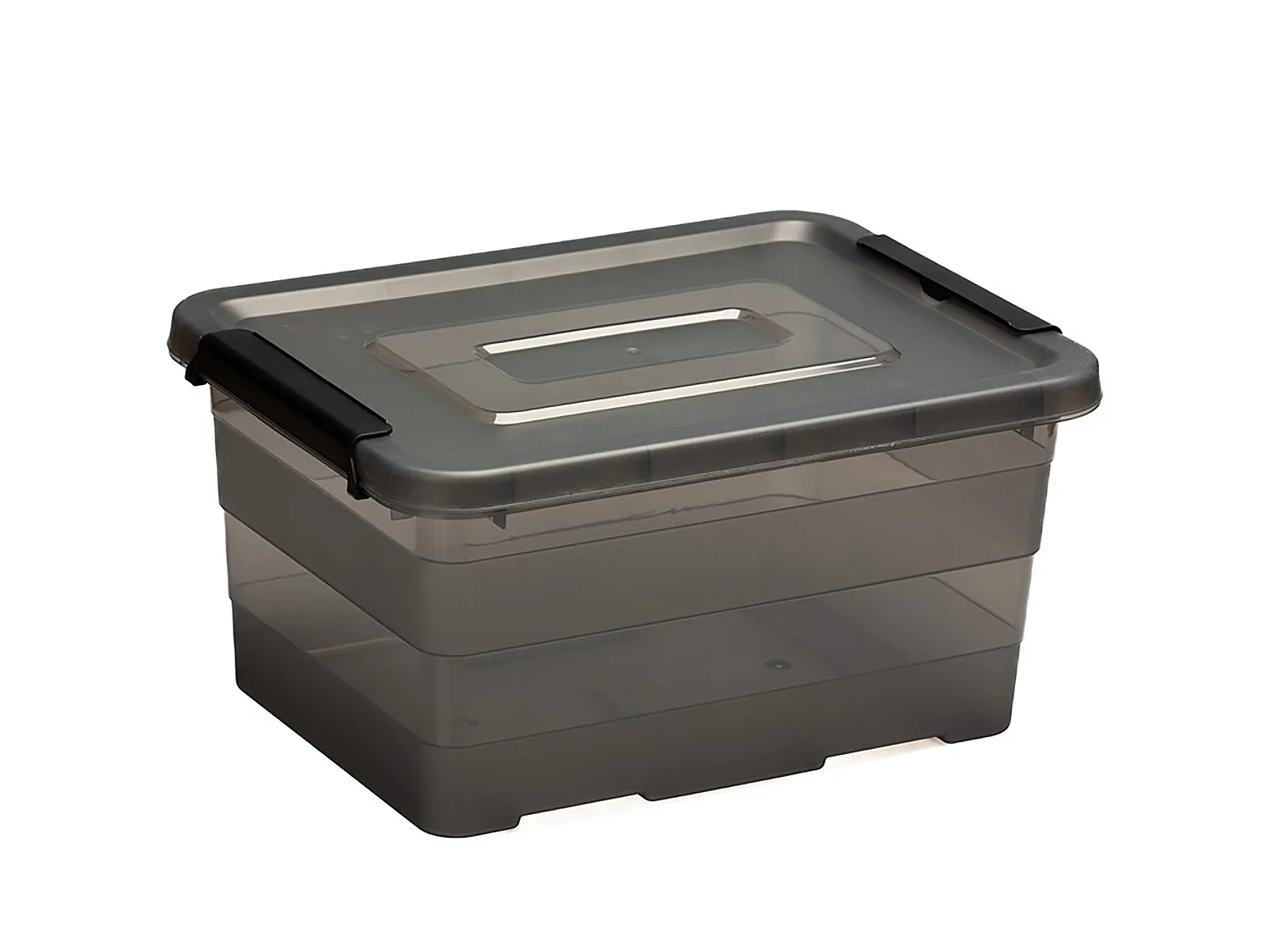 Boîte de rangement en plastique avec couvercle, clips latéraux, gris, 15 L, 39x29x19,5 cm
