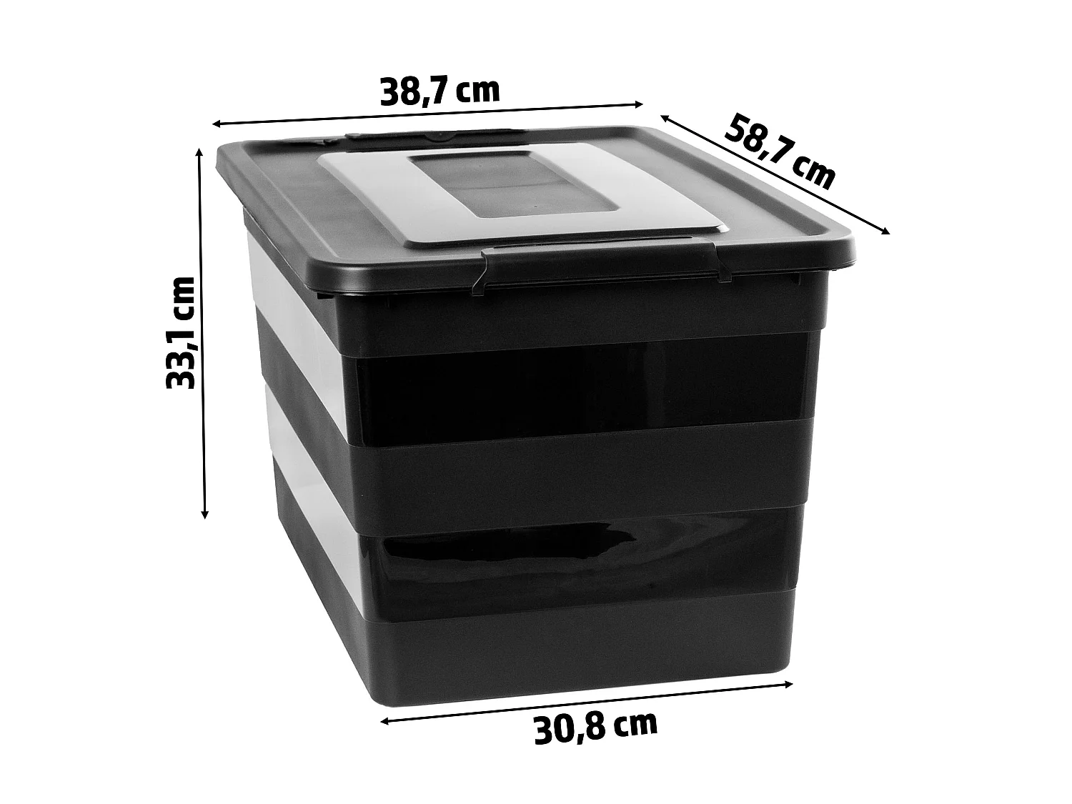 Boîte de rangement en plastique avec couvercle et roulettes, noir, 58,5x38,5x33,1 cm, 55 l