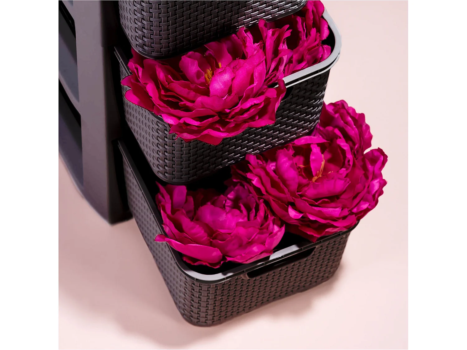 Panier de rangement avec couvercle effet rotin plastique anthracite 19 L, 38x28x18 cm