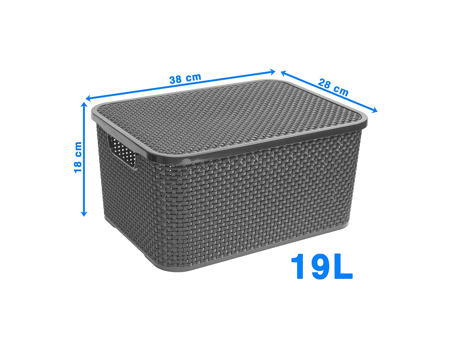 Panier de rangement avec couvercle effet rotin plastique anthracite 19 L, 38x28x18 cm