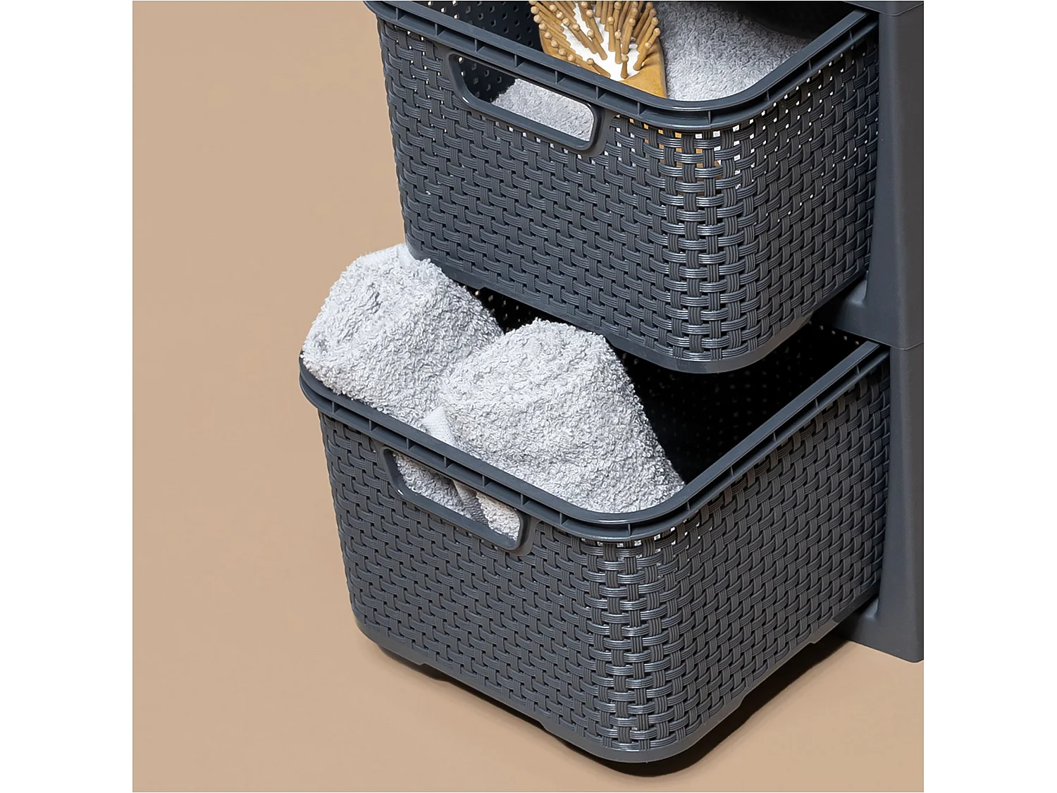 Panier de rangement avec couvercle effet rotin plastique anthracite 19 L, 38x28x18 cm